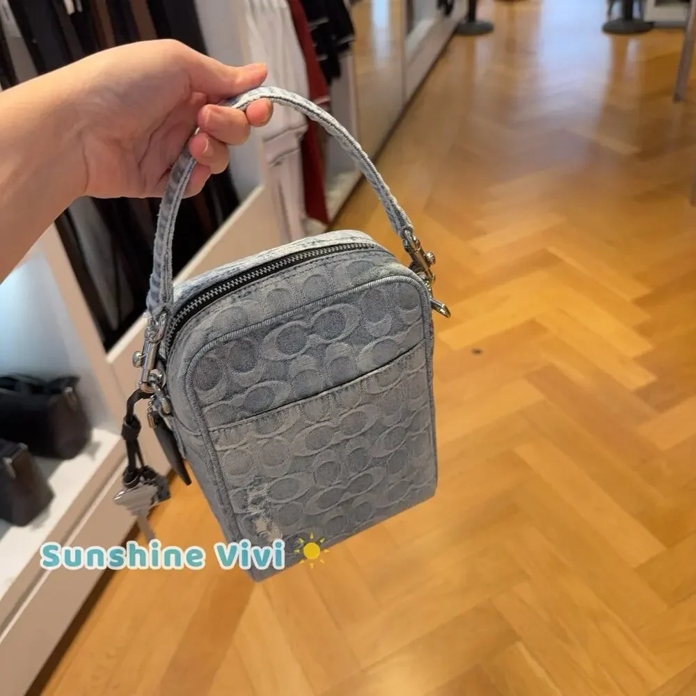 NWT Coach Tristan Crossbody Bag 14 In Loved Signature Denim With Charms CET70
